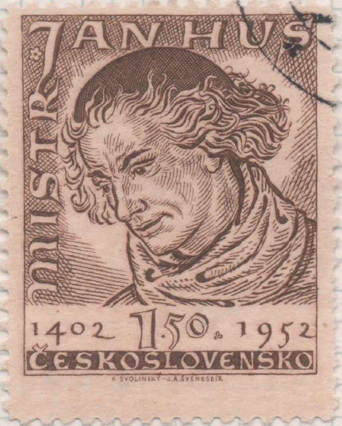 Sello E00568: hoja 39, Checoslovaquia: Sello Marron dentado. Jean Hus, 1,50 Koruny