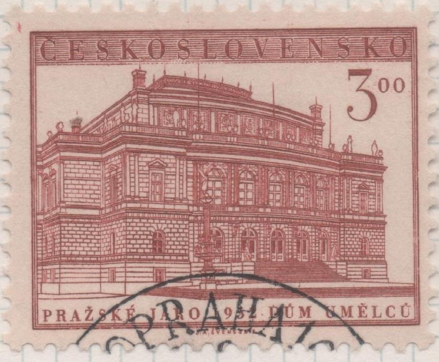 Sello E00566: hoja 39, Checoslovaquia: Sello Marron rojizo dentado. Festival Internacional de Praga, 3 Koruny