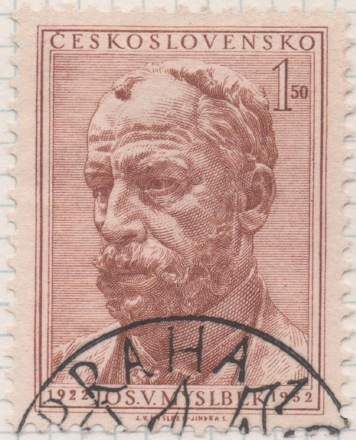 Sello E00559: hoja 39, Checoslovaquia: Sello Marron claro dentado. Escultor J. V. Myslbek, 1,50 Koruna