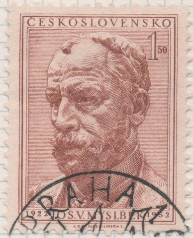 Sello E00559: hoja 39, Checoslovaquia: Sello Marron claro dentado. Escultor J. V. Myslbek, 1,50 Koruna