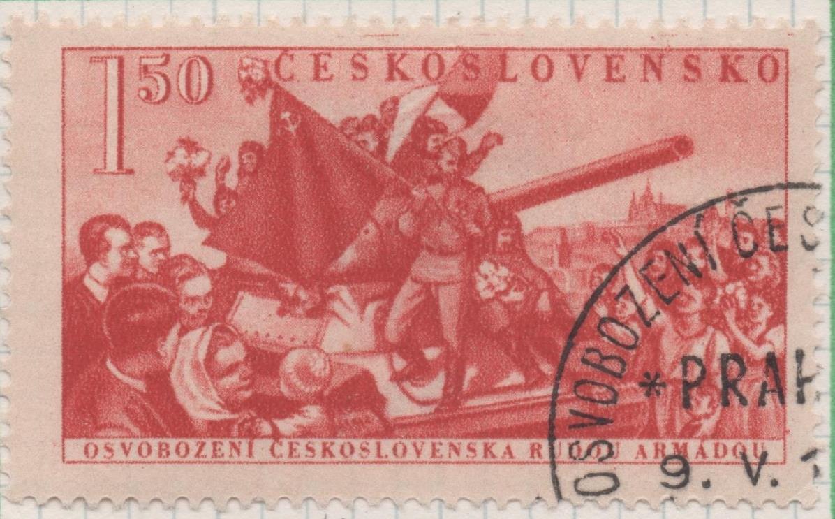 Sello E00557: hoja 39, Checoslovaquia: Sello Rojo teja dentado. Aniversario de la Liberación, 1,50 Koruna