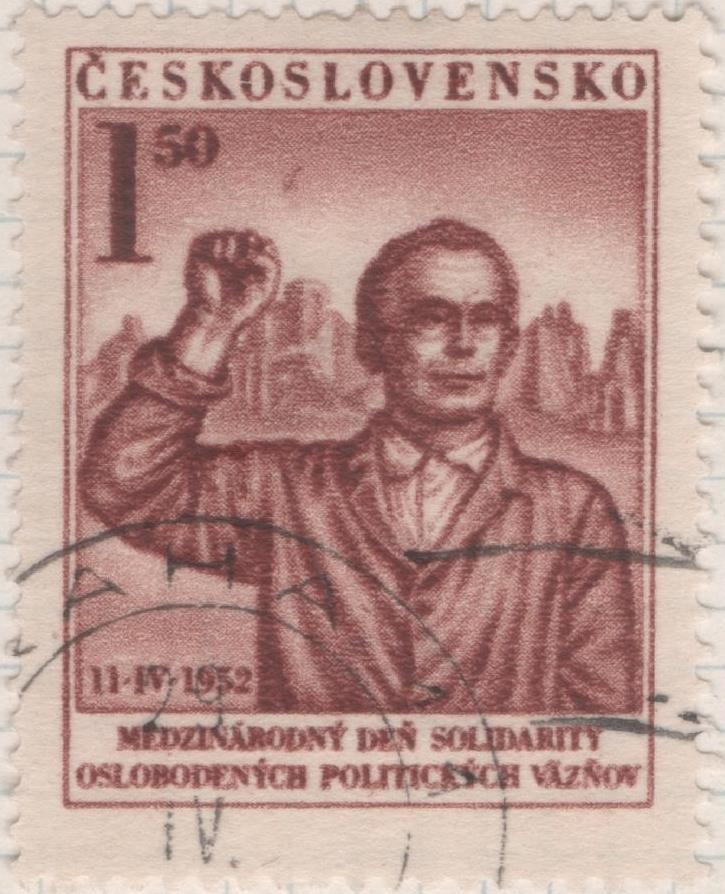 Sello E00554: hoja 38, Checoslovaquia: Sello Marron rojizo dentado. Liberación Presos Politicos, 1,50 Koruna
