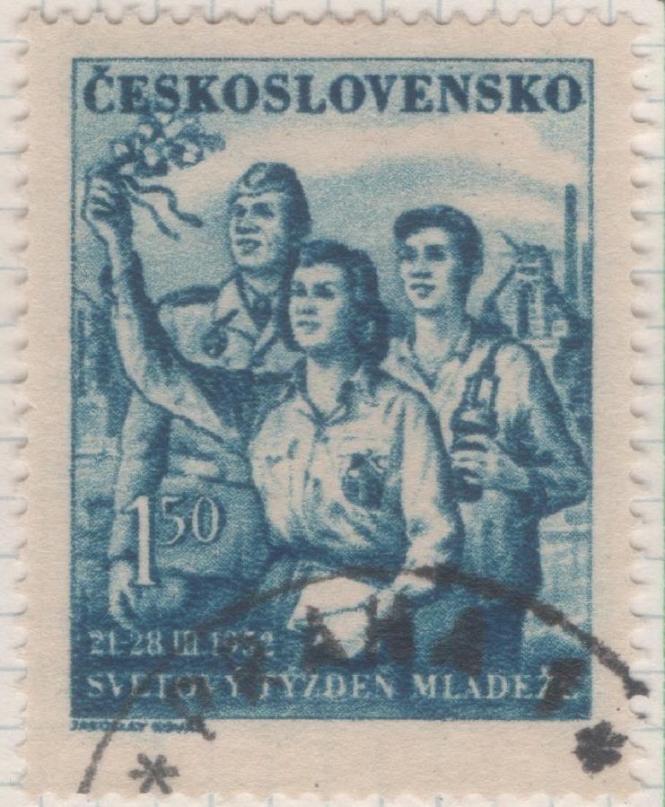 Sello E00549: hoja 38, Checoslovaquia: Sello Azul dentado. Semana Mundial de la Juventud, 1,50 Koruna