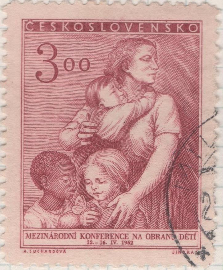 Sello E00548: hoja 38, Checoslovaquia: Sello Rojo oscuro denado. Protección a la Infancia, 3 Koruny