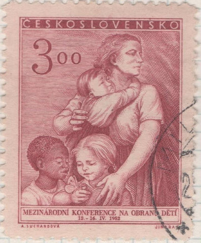 Sello E00548: hoja 38, Checoslovaquia: Sello Rojo oscuro denado. Protección a la Infancia, 3 Koruny