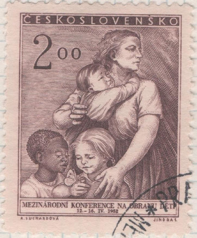 Sello E00547: hoja 38, Checoslovaquia: Sello Marron dentado. Protección a la Infancia, 2 Koruny