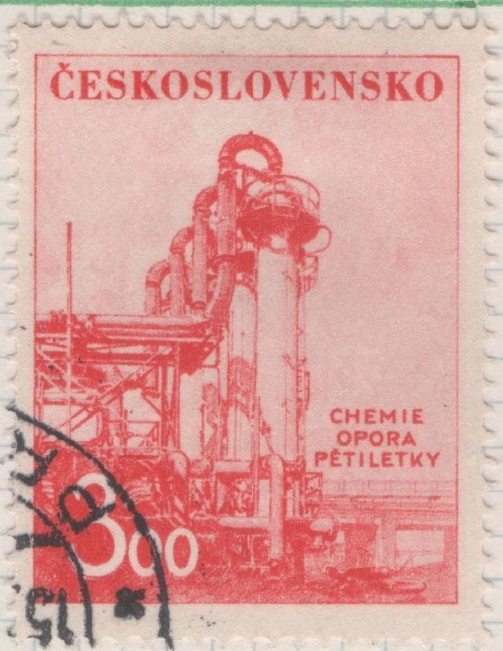 Sello E00545: hoja 38, Checoslovaquia: Sello Rojo dentado. Propaganda Industrial, 3 Koruny