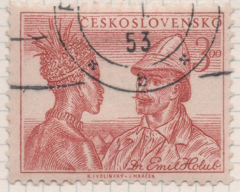 Sello E00542: hoja 37, Checoslovaquia: Sello Rojo teja dentado. Explorador Emil Holub, 3 Koruny