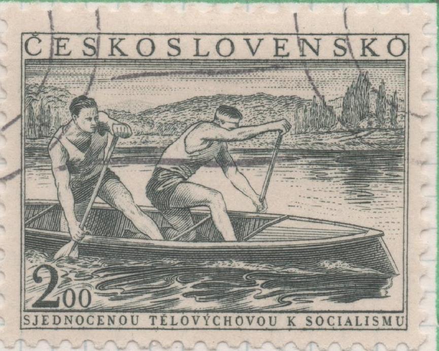 Sello E00573: hoja 40, Checoslovaquia: Sello Verde oscuro dentado. Socialización del deporte, 2 Koruny
