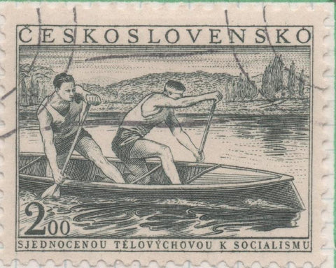 Sello E00573: hoja 40, Checoslovaquia: Sello Verde oscuro dentado. Socialización del deporte, 2 Koruny