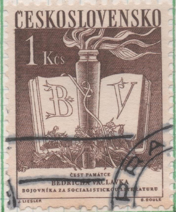 Sello E00603: hoja 41, Checoslovaquia: Sello Marron oscuro dentado. Escritor Bedrich Vaclavek, 1 Koruna