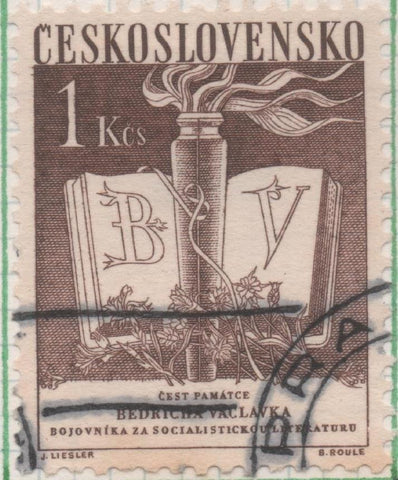 Sello E00603: hoja 41, Checoslovaquia: Sello Marron oscuro dentado. Escritor Bedrich Vaclavek, 1 Koruna