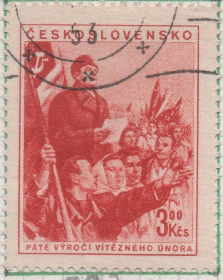 Sello E00597: hoja 41, Checoslovaquia: Sello Rojo dentado. 5º Aniv. Golpe de Estado del 48, 3 Koruny