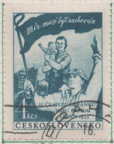 Sello E00593: hoja 41, Checoslovaquia: Sello Verde azulado dentado. 2º Congreso Nacional defensores de la Paz, 4 Koruny