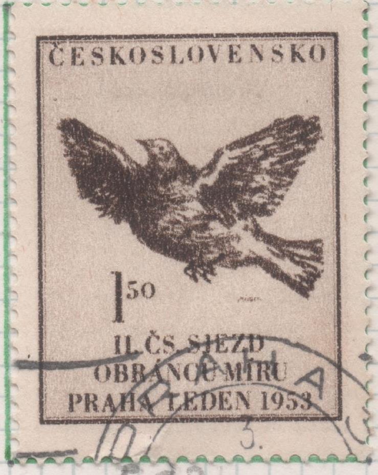 Sello E00592: hoja 41, Checoslovaquia: Sello Marron oscuro dentado. 2º Congreso Naccional defensores de la Paz, 1,50 Koruna