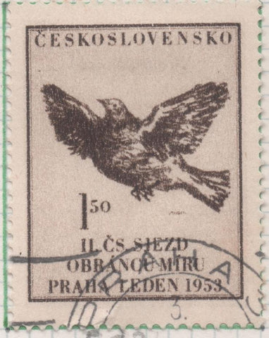 Sello E00592: hoja 41, Checoslovaquia: Sello Marron oscuro dentado. 2º Congreso Naccional defensores de la Paz, 1,50 Koruna