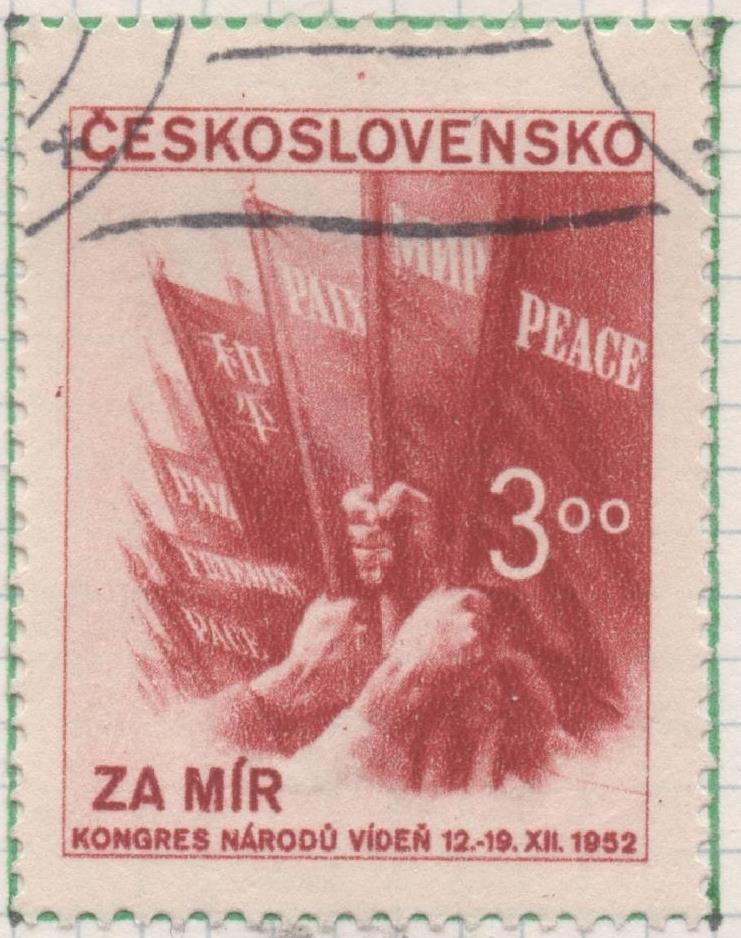 Sello E00591: hoja 41, Checoslovaquia: Sello Rojo teja dentado. Congreso de la Paz, 3 Koruny