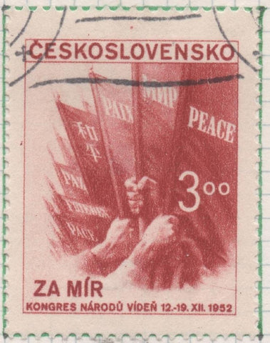 Sello E00591: hoja 41, Checoslovaquia: Sello Rojo teja dentado. Congreso de la Paz, 3 Koruny