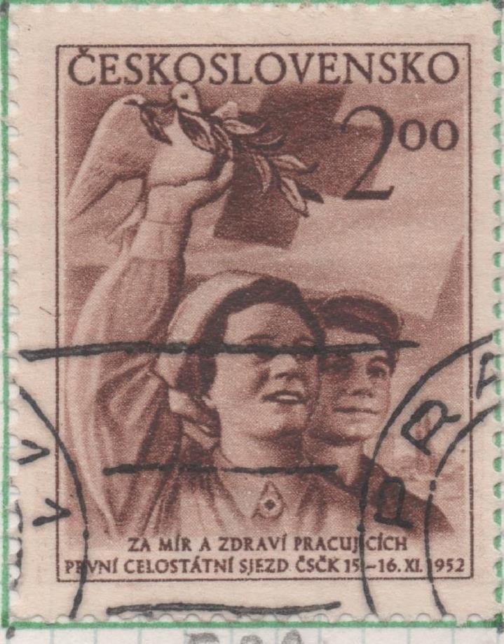 Sello E00589: hoja 41, Checoslovaquia: Sello Marron dentado. Congreso de la Cruz Roja, 2 Koruny