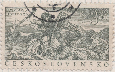 Sello E00583: hoja 40, Checoslovaquia: Sello Verde oscuro dentado. Aniversario Pintor Mikulas Alés, 3 Koruny