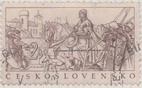 Sello E00582: hoja 40, Checoslovaquia: Sello Marron claro dentado. Aniversario Pintor Mikulas Alés, 2 Koruny