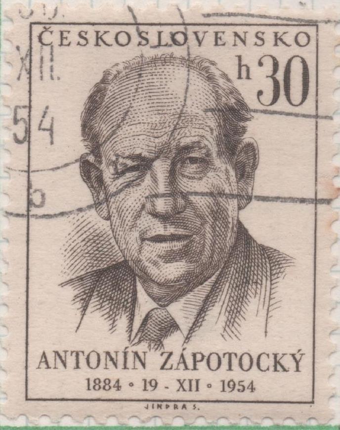 Sello E00674: hoja 46, Checoslovaquia: Sello Gris oscuro dentado. Presidente A.Zapotocky, 30 Haleru