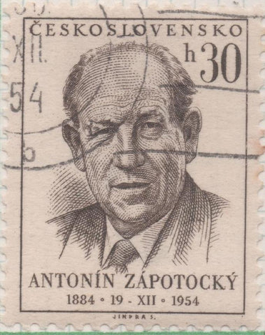 Sello E00674: hoja 46, Checoslovaquia: Sello Gris oscuro dentado. Presidente A.Zapotocky, 30 Haleru