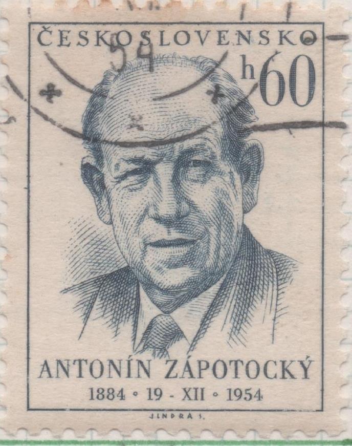 Sello E00675: hoja 46, Checoslovaquia: Sello Azul grisaceo dentado. Presidente A.Zapotcky, 60 Haleru