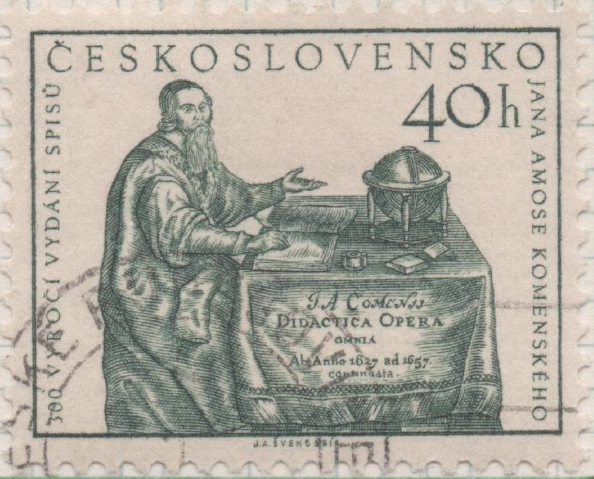 Sello E00773: hoja 53, Checoslovaquia: Sello Verde oscuro dentado. Opera. Komensky teaching, 40 Haleru