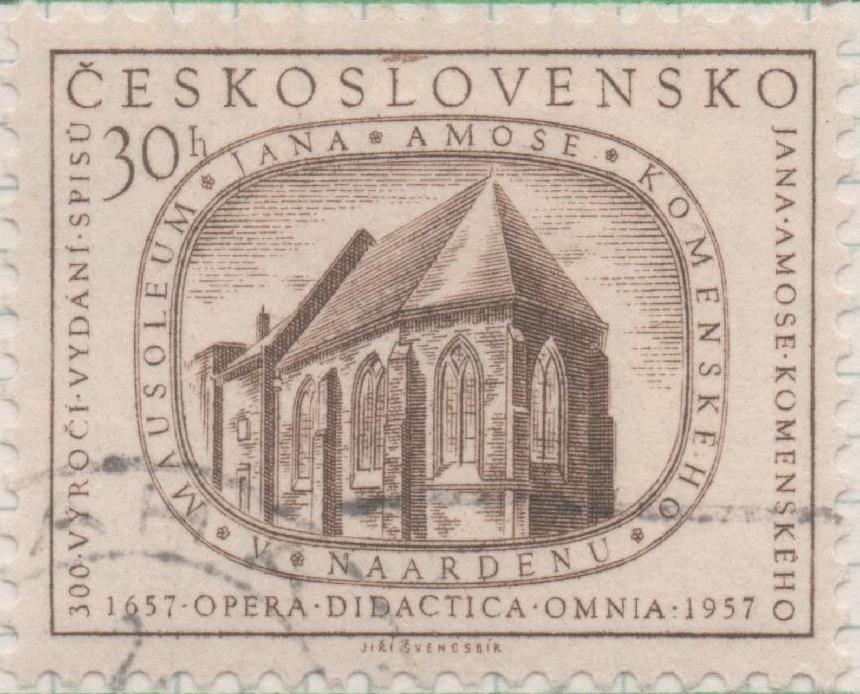 Sello E00772: hoja 53, Checoslovaquia: Sello Marron claro dentado. Opera. Mauseleum of J. A. Komensky at Naarden, Holland, 30 Haleru