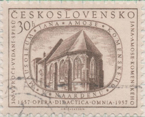 Sello E00772: hoja 53, Checoslovaquia: Sello Marron claro dentado. Opera. Mauseleum of J. A. Komensky at Naarden, Holland, 30 Haleru