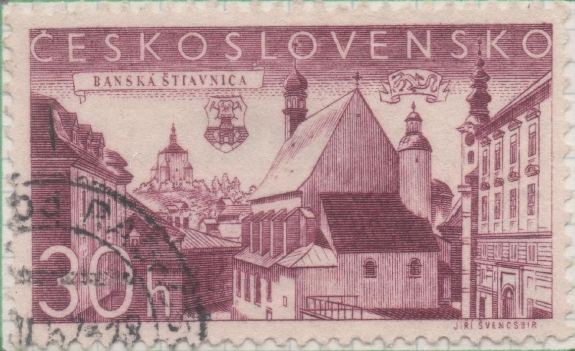 Sello E00767: hoja 52, Checoslovaquia: Sello Violeta dentado. Aniv de Ciudades y lugares típicos. Banska Stiavnica, 30 Haleru