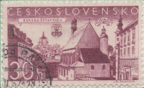 Sello E00767: hoja 52, Checoslovaquia: Sello Violeta dentado. Aniv de Ciudades y lugares típicos. Banska Stiavnica, 30 Haleru