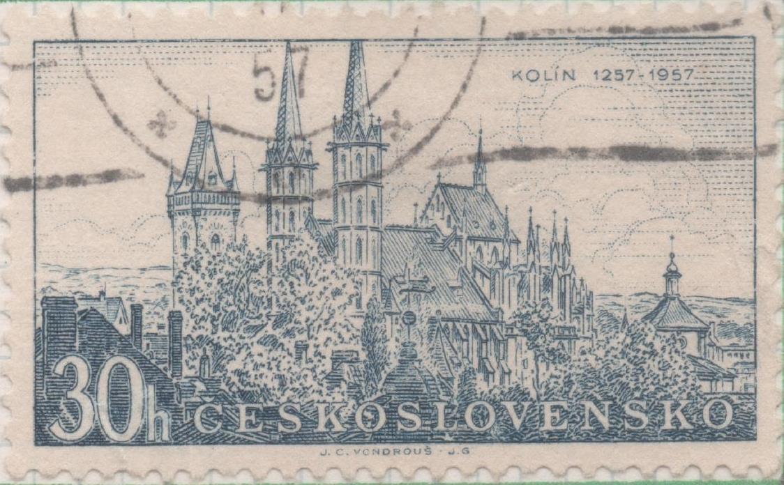 Sello E00766: hoja 52, Checoslovaquia: Sello Azul dentado. Aniv de Ciudades y lugares típicos. Kolin, 30 Haleru