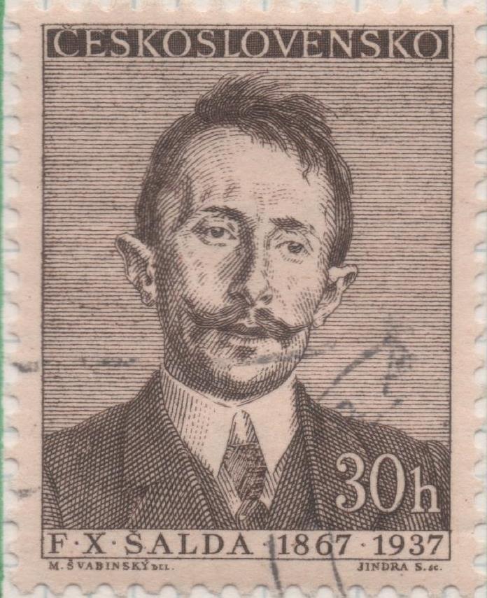 Sello E00764: hoja 52, Checoslovaquia: Sello Marron oscuro dentado, Poetas Y Escritores. F.X.Šalda, 30 Haleru