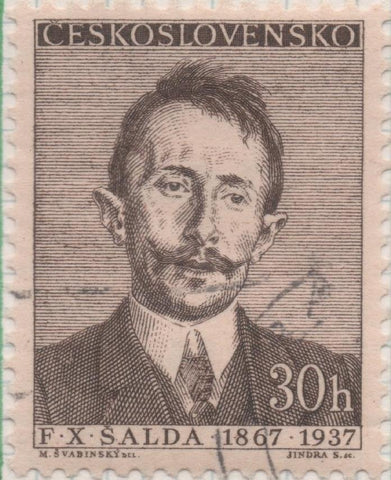 Sello E00764: hoja 52, Checoslovaquia: Sello Marron oscuro dentado, Poetas Y Escritores. F.X.Šalda, 30 Haleru