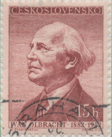 Sello E00762: hoja 52, Checoslovaquia: Sello Marron rojizo dentado. Poetas y Escritores. Ivan Olbracht, 15 Haleru