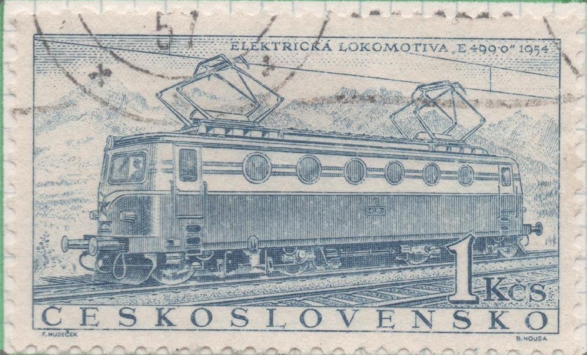 Sello E00761: hoja 52, Checoslovaquia: Sello Azul grisaceo dentado. 110º Aniv del Ferrocarril Checo, 1 Koruna