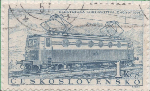 Sello E00761: hoja 52, Checoslovaquia: Sello Azul grisaceo dentado. 110º Aniv del Ferrocarril Checo, 1 Koruna