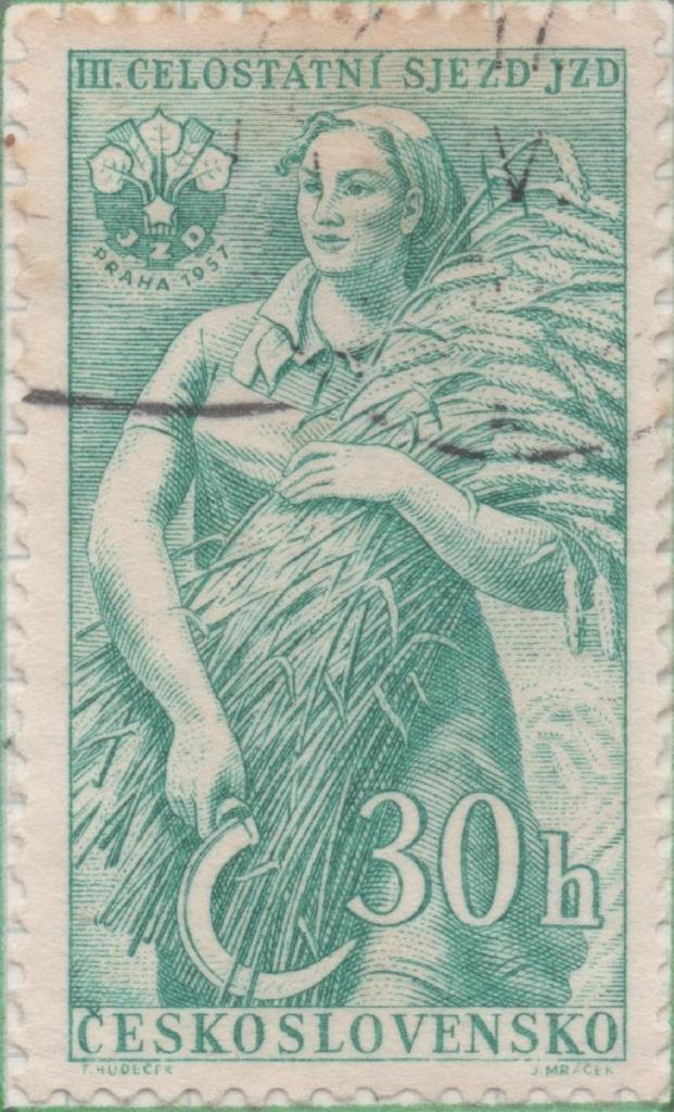 Sello E00775: hoja 53, Checoslovaquia: Sello Verde dentado. Cop. Agricola, 30 Haleru