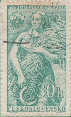 Sello E00775: hoja 53, Checoslovaquia: Sello Verde dentado. Cop. Agricola, 30 Haleru