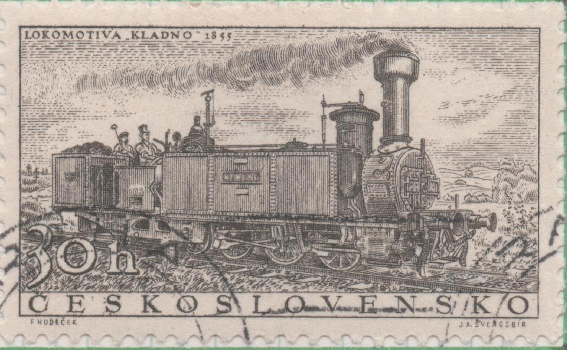 Sello E00757: hoja 52, Checoslovaquia: Sello Gris oscuro dentado. 110º Aniv del Ferrocarril Checo, 30 Haleru