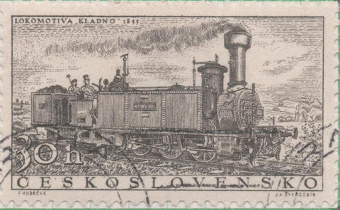 Sello E00757: hoja 52, Checoslovaquia: Sello Gris oscuro dentado. 110º Aniv del Ferrocarril Checo, 30 Haleru