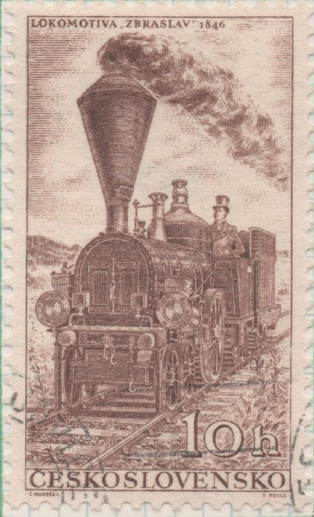 Sello E00756: hoja 52, Checoslovaquia: Sello Marron dentado. 110º Aniv del Ferrocarril Checo, 10 Haleru