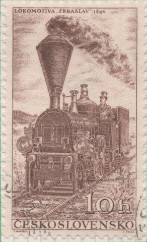 Sello E00756: hoja 52, Checoslovaquia: Sello Marron dentado. 110º Aniv del Ferrocarril Checo, 10 Haleru