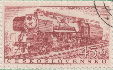 Sello E00759: hoja 52, Checoslovaquia: Sello Marron rojizo dentado. 110º Aniv del Ferrocarril Checo, 40 Haleru