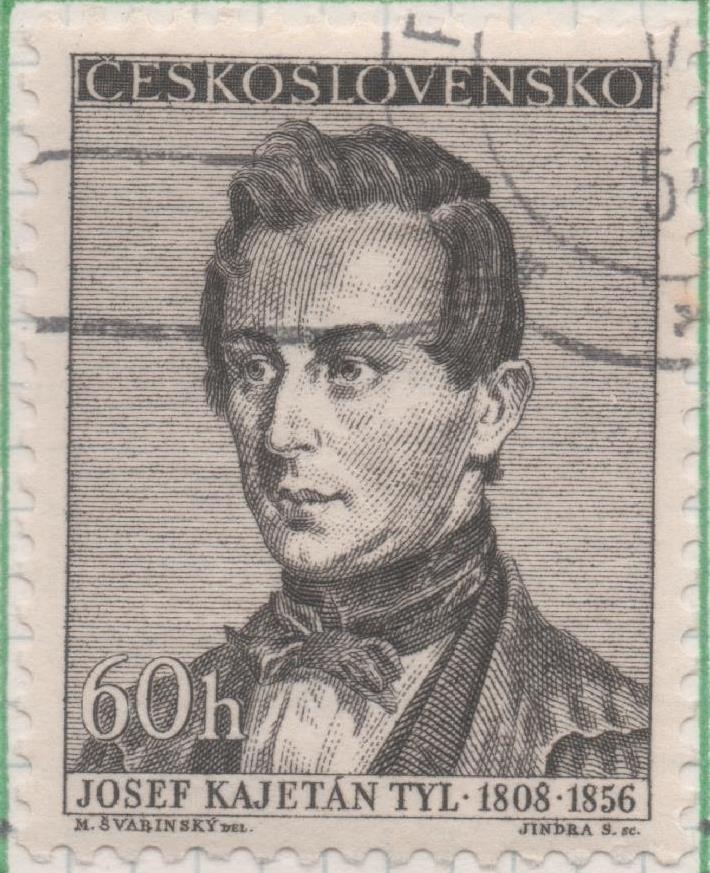 Sello E00744: hoja 51, Checoslovaquia: Sello Marron oscuro dentado. Grandes Aniversarios. Jose Kajetán Tyl, 60 Haleru