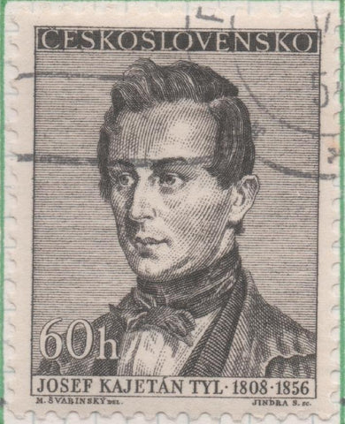 Sello E00744: hoja 51, Checoslovaquia: Sello Marron oscuro dentado. Grandes Aniversarios. Jose Kajetán Tyl, 60 Haleru
