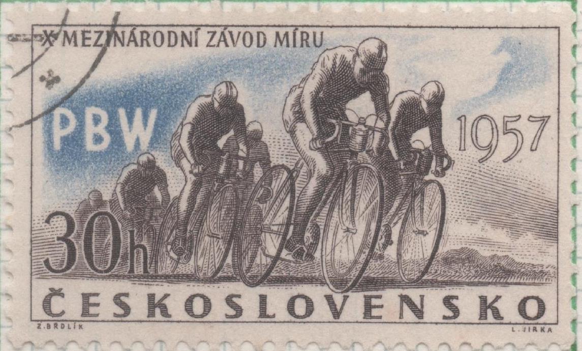 Sello E00776: hoja 53, Checoslovaquia: Sello Azul y gris dentado. Serie Deportiva, 30 Haleru