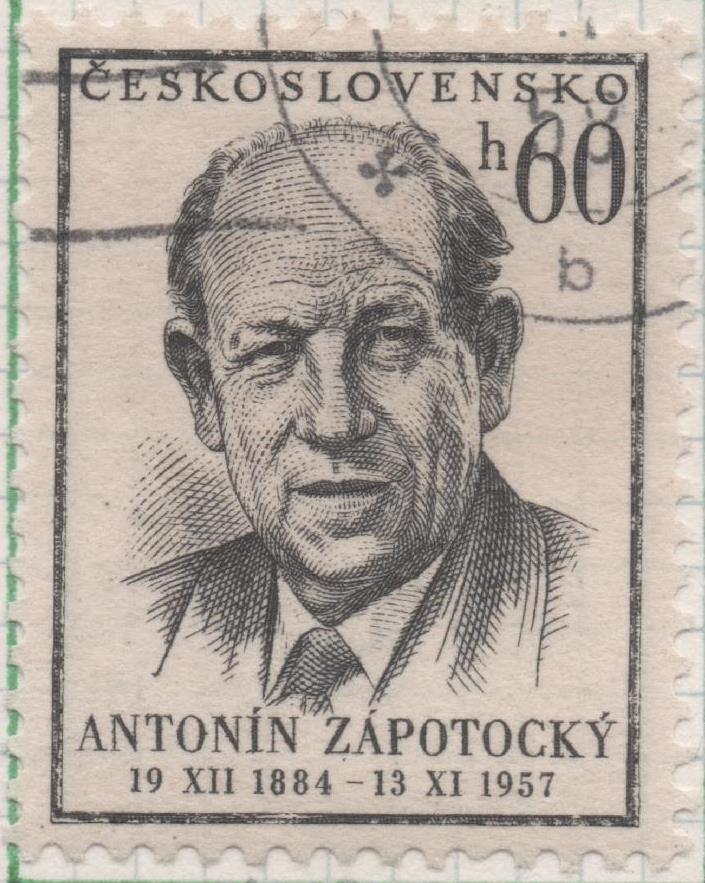 Sello E00808: hoja 55, Checoslovaquia: Sello Gris dentado. Muerte Pres. A. Zapotocky, 60 Haleru